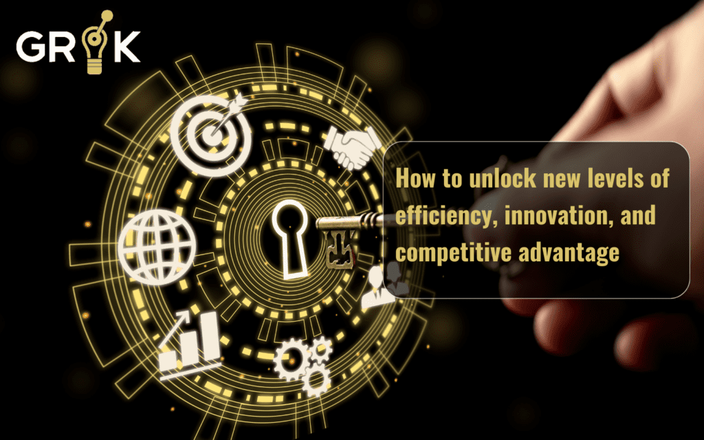 Key unlocking AIOps adoption for business growth, with symbols representing efficiency, innovation, and a competitive edge.
